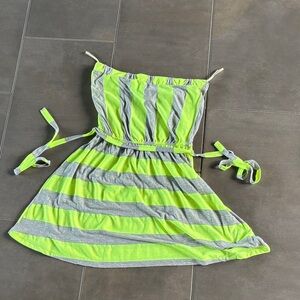 Vibrant Lime and Gray Striped Mini Dress
